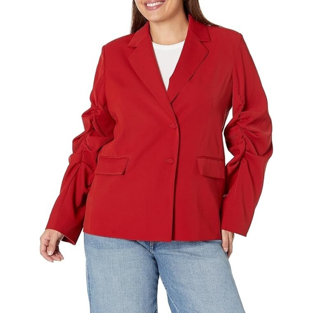 The Drop Women's Flame Scarlet Ruched Sleeve Blazer XXL NWT - Picture 1 of 4